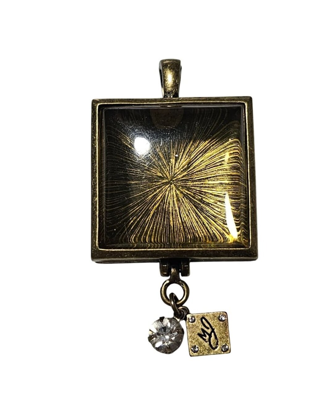 Vintage Square Pendant Crystal Charm Hinged Closure Gold Tone Fashion Jewelry